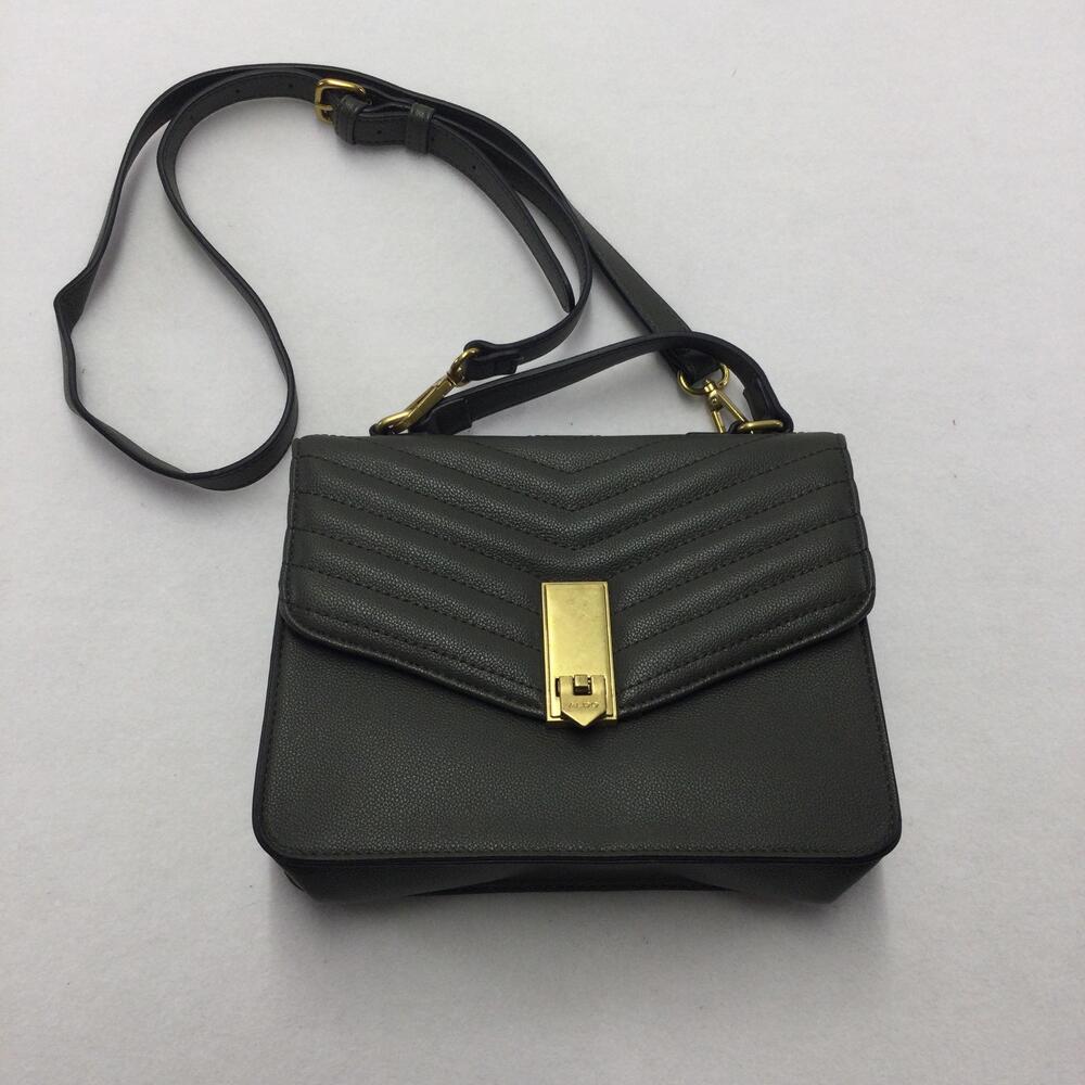 Aldo Crossbody Bag Womens Small Gray Chevron Quilted Faux Leather Gold Hardware